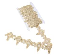 letsinstyle 4.5 Yarda de Ribete de Encaje Veneciano Dorado Metálico, Adornos de Costura Festoneados de Venecia de 2.4 Pulgada, Cinta con Borde de Cuentas Metálicas para Coser Vestidos de Novia