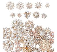 Letsinstyle 40 pieza de Botones de Flores de Perlas de Diamantes de Imitación, Botón con Parte Trasera Plana Y Adornos de Cristal Brillante, Dijes de Perlas Falsas para Ropa, Jeans, Manualidades
