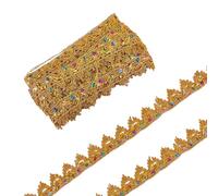 letsinstyle 9 Yarda 1.49 Pulgadas de Ancho, Borde de Encaje con Cuentas Brillantes, Cinta de Tela con Lentejuelas Doradas, Adornos Vintage para Hacer Tú Mismo: Trajes de Novia