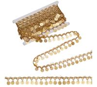 letsinstyle Borla con Forma de Moneda Dorada de 10 Yarda, Borde de Flecos de Encaje con Lentejuelas de 1.4 Pulgada de Ancho, Cadena para Cinturón de Vestido de Baile, para Decoración de Ropa
