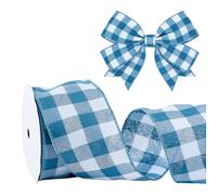 letsinstyle Cinta A Cuadros Estilo Búfalo de 10 Yarda Y 2.48 Pulgadas, Cintas con Borde de Alambre A Cuadros Blancos Y Azules, Adorno de Cuadros de Búfalo para Decorar Lazos de Regalo.