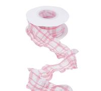 letsinstyle Cinta con Volantes A Cuadros Rosa de 9 Yarda, Doble Gasa de Cuadros Vichy con Ribete Plisado Abullonado, Cintas de Poliéster con Carrete para Envolver Invitaciones, Ramos Y Decoración DIY