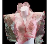 letsinstyle Cinta de Gasa con Volantes Iridiscentes Rojos 5 Yarda, Cinta de Organza Plisada de 4.72 Pulgada con Borde de Hoja de Loto Degradado, Adorno de Encaje de Medusas