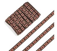 letsinstyle Cinta Étnica con Bordado 10 Yarda, Cinta Jacquard Rombo de 1.1cm de Ancho, Ribete Tejido de Poliéster Vintage Rojo, Correas de Tela Retro para Coser, Manualidades