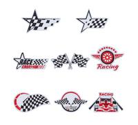letsinstyle Parches de Bandera de Carreras A Cuadros 32 Pieza, Bandera de Carreras de Poliéster con Apliques Bordados para Coches, Parche Bordado Multicolor para Ropa, Chaqueta