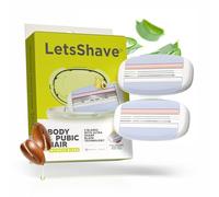LetsShave Recambios de cuchillas de afeitar para el cuerpo y el púbico (cartucho), paquete de 2, juego de maquinilla de afeitar ultra afilada de 3 cuchillas, navaja íntima, barra de humedad dual con