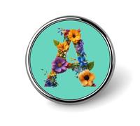 Letter A of Flowers and Leaves Funny Round Lapel Pins Metal Button Brooch Badge Tie Hats Clothes Decoration for Men Women