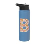 Letter B Initial Retro Flowers Floral 70s Peach Pink Women Stainless Steel Insulated Water Bottle