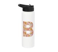 Letter B Initial Retro Flowers Floral 70s Peach Pink Women Stainless Steel Insulated Water Bottle