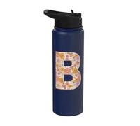 Letter B Initial Retro Flowers Floral 70s Peach Pink Women Stainless Steel Insulated Water Bottle