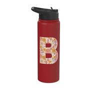 Letter B Initial Retro Flowers Floral 70s Peach Pink Women Stainless Steel Insulated Water Bottle