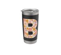 Letter B Initial Retro Flowers Floral 70s Peach Pink Women Vaso térmico de acero inoxidable de doble pared