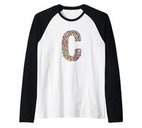 Letter C Candy Rainbow Sprinkles Monogram Style Camiseta Manga Raglan