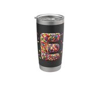 Letter E Candy Rainbow Sprinkles Monogram Men, Women, Kids Vaso térmico de acero inoxidable de doble pared