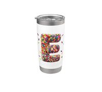 Letter E Candy Rainbow Sprinkles Monogram Men, Women, Kids Vaso térmico de acero inoxidable de doble pared