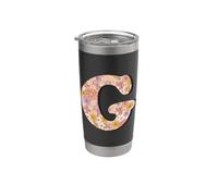 Letter G Initial Retro Flowers Floral 70s Peach Pink Women Vaso térmico de acero inoxidable de doble pared