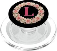 Letter H Floral Monogram Initial Name Pink White Flower PopSockets PopGrip para MagSafe
