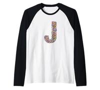 Letter J Candy Rainbow Sprinkles Monogram Style Camiseta Manga Raglan