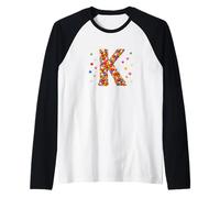Letter K Candy Rainbow Sprinkles Monogram Men, Women, Kids Camiseta Manga Raglan
