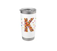 Letter K Candy Rainbow Sprinkles Monogram Men, Women, Kids Vaso térmico de acero inoxidable de doble pared