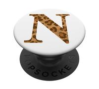Letter N First Name Monogram Initial Leopard Print PopSockets PopGrip Adhesivo