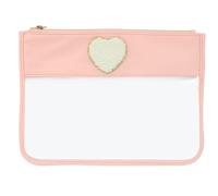 Letter Patches Transparent PVC Cosmetic Bag Clear Travel Make Up Pouches Snacks Bag Organizer(Light Pink,M)