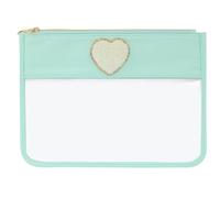 Letter Patches Transparent PVC Cosmetic Bag Clear Travel Make Up Pouches Snacks Bag Organizer(Mint Green,M)