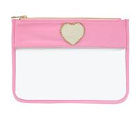 Letter Patches Transparent PVC Cosmetic Bag Clear Travel Make Up Pouches Snacks Bag Organizer(Pink,M)