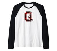 Letter Q First Name Monogram Initial Tartan Print Camiseta Manga Raglan