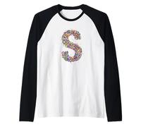 Letter S Candy Rainbow Sprinkles Monogram Style Camiseta Manga Raglan