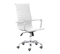 Letter, Silla Giratoria de Oficina, Despacho o Estudio, Acabado en Símil Piel Blanco, Medidas: 64 cm (Ancho) x 64 cm (Fondo) x 106-116 cm (Alto)