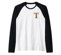Letter T First Name Monogram Initial Leopard Print Camiseta Manga Raglan