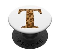 Letter T First Name Monogram Initial Leopard Print PopSockets PopGrip Adhesivo