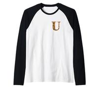 Letter U First Name Monogram Initial Leopard Print Camiseta Manga Raglan