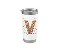 Letter V Candy Rainbow Sprinkles Monogram Men, Women, Kids Vaso térmico de acero inoxidable de doble pared