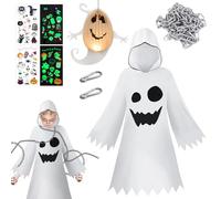 LETTERASHQP Disfraz de fantasmas para niños, disfraz de fantasma, disfraz de fantasma, farol y cadenas, disfraz de Halloween para niño con gorro para niños, niñas, Halloween, fiesta de cosplay (M)