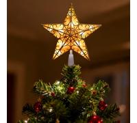 LETTERASHQP Estrella de Navidad, Punta de Árbol de Navidad con Forma de Estrella, Estrella LED, Iluminada, 23 cm, Rojo/Dorado