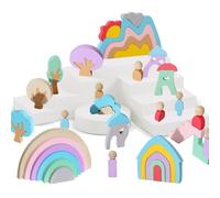 LETTERASHQP Torre apilable de madera arco iris para bebé, juego apilable, bloques de madera, torre apilable, juego de clasificación, juguete educativo, juguete de motricidad, torre apilable a partir