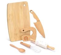 LETTO & TAILOR Hölzernes Kindermesser und Kinderbackset für echtes Kochen, 6 piezas Kleinkind Montessori Küchenwerkzeuge, Kochen und Backen für Kleine Köche (Löwe)