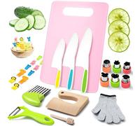 LETTO & TAILOR Set de Cuchillos para Niños 25 piezas - Cuchillos de madera, guantes de seguridad, tabla de cortar y utensilios Montessori para pequeños chefs - Set de cocina para niños