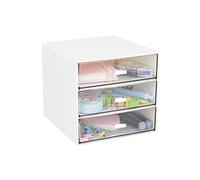 LETURE Organizador de escritorio con 3 cajones, caja de almacenamiento de escritorio de plástico transparente, organización de escritorio para suministros de oficina, bolígrafos de gel, lápices,