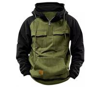 Letuwj Sudadera con capucha para hombre, bloque de color, con cremallera de un cuarto y forro polar, sudadera atlética para entrenamiento, Ejercito Verde, 3XL