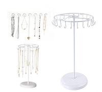 letuxaamz Jewelry Organizer, Organizador de Pendientes Colgador Collares Giratorio de Metal, Expositor de Collares Blanco con 23 Ganchos y Soporte de Pared para Dormitorio Salón Tocador
