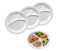 letuxaamz Plato de Control de Porciones, Separadores de Melamina y Platos Melamina 3 Unidades, Plato Redondo 3 Compartimentos 8,5 Pulgadas en Melamina para Control de Porciones para Fitness, Blanco