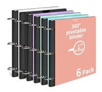 LETVPVOW 6 carpetas giratorias de 360° de 3 anillas, carpetas suaves de 1 pulgada, 3 anillos, carpeta flexible fina y suave de tres anillos para el hogar, la escuela y la oficina, color negro, blanco