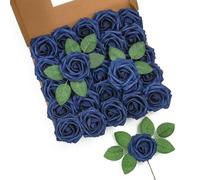 LEUCHTAMOR 25 rosas artificiales de color azul marino, rosas falsas de espuma de tacto real, rosas de bricolaje para bodas, ramos de novia, centros de mesa, arreglos florales, fiestas, decoración del