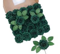 LEUCHTAMOR 25 rosas artificiales verdes, rosas falsas de espuma de tacto real, rosas de bricolaje para bodas, ramos de novia, centros de mesa, arreglos florales, fiestas, decoración del hogar