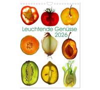 Leuchtende Genüsse (Wandkalender 2026 DIN A4 hoch), CALVENDO Monatskalender: Die detailreichen Nahaufnahmen zeigen gut ausgeleuchtet die Struktur, ... der abgebildeten Obst und Gemüse Sorten.