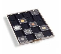 Leuchtturm 327468 Bandeja para Monedas 20 divisiones esquinadas 50 x 50 mm, Color Humo, con Bandeja Negra