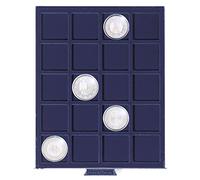 Leuchtturm 334107 Cajón portamonedas Smart - 20 compartimentos cuadrados para monedas de hasta 41 mm Ø - 10 + 20 Euro alemán, 10 DM en cápsulas, azul